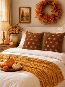 Homemorelove 1/2pcs PV Velvet Small Pumpkin Embroidered Pillow Case, Autumn Decor, Thanksgiving, Halloween Atmosphere Home Decoration Cushion, Suitable For Living Room, Bedroom, Sofa, Pillow Insert Not Included - Deep-burn Rabbit Fur Deep-burn - View 8
