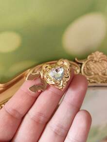 1PC/2PCS Resin Heart Button Covers, Shirts Button Cover Clip On Button Covers Fashion Crystal Cufflinks Cover - Gold - View 5