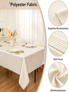 1 pieza Mantel rectangular de poliéster de unicolor para cocina, mesa de comedor, mesa de café, restaurante, boda, fiesta, decoración de fondo de cumpleaños - Champán - Ver 5
