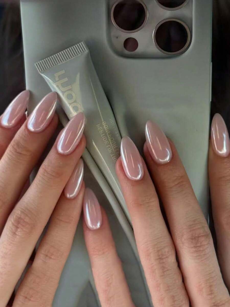 24 Stück lässige elegante Vintage Street Style Hot Girl minimalistische klassische süße tägliche rosa mittelgroße Mandelform Press-On Nägel künstliche Nägel Set, geeignet für Mädchen und Frauen, die minimalistischen Stil für den Alltag und Einkaufen mögen - Babypink - Übersicht 1