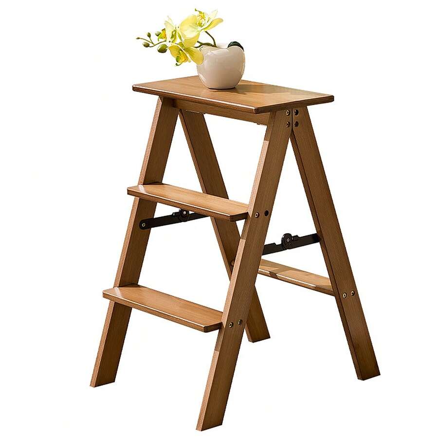 176 LBS Weight Capacity Portable Folding Step Stool Indoor Daily Reach Helper - Brown - View 1