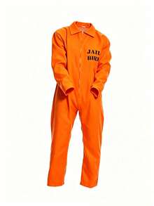 1pc Set (Jumpsuit) COS Prison Uniform Prisoner Costume Party Prison Outfit Stage Role Play Costume Performance Wear - Burnt Orange - View 7
