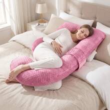 Pregnancy Pillows For Sleeping,E Shaped Full Body Maternity Pillow For Adults, 2 In 1 Maternity Pillow With Removable Cover, Large Size 150*78cm Bean Fluff Pregnancy Pillow Support For Belly Sleeping - Pink - View 6