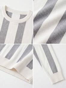 GRDR 1pc Men's Autumn/Winter Casual Colorblock Knit Sweater - White - View 9