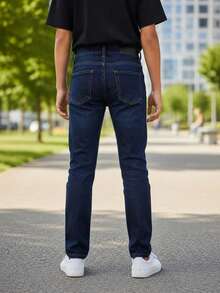 CHUEKITOS. Pantalón de mezclilla para niño corte vaquero, deslavado y con bigotes, con ajustador en la cintura - Azul - Ver 2