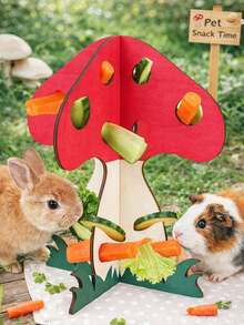 1 Set Mushroom-Shaped Wooden Pet Food Dispenser, Suitable For Rabbit/Guinea Pig/Hamster/Cat Pet Feeder, Small Pet Decorative Feeding Device, Interactive Feeding Station, Vegetable/Hay/Leaf Feeding Rack, Detachable Vegetable Rack, Small Animal Feeding Supplies, Perfect Gift For Pet Owners - D - View 6