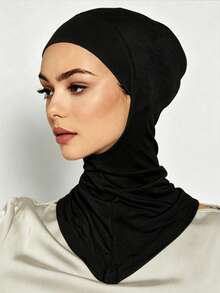 1PC Women's Fashion Solid Color Oversized Elastic Chin-Covering Beanie Headwrap Scarf - A-black - View 3