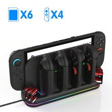 Base de carga para Switch OLED/Joy-Con, luz RGB, 6 ranuras para juegos, carga rápida de 2H, USB 3.0, soporte de enfriamiento compatible con Switch - Negro - Ver 2