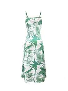 Women's Casual Vacation Plant Printed Sleeveless Dress - Green - View 1