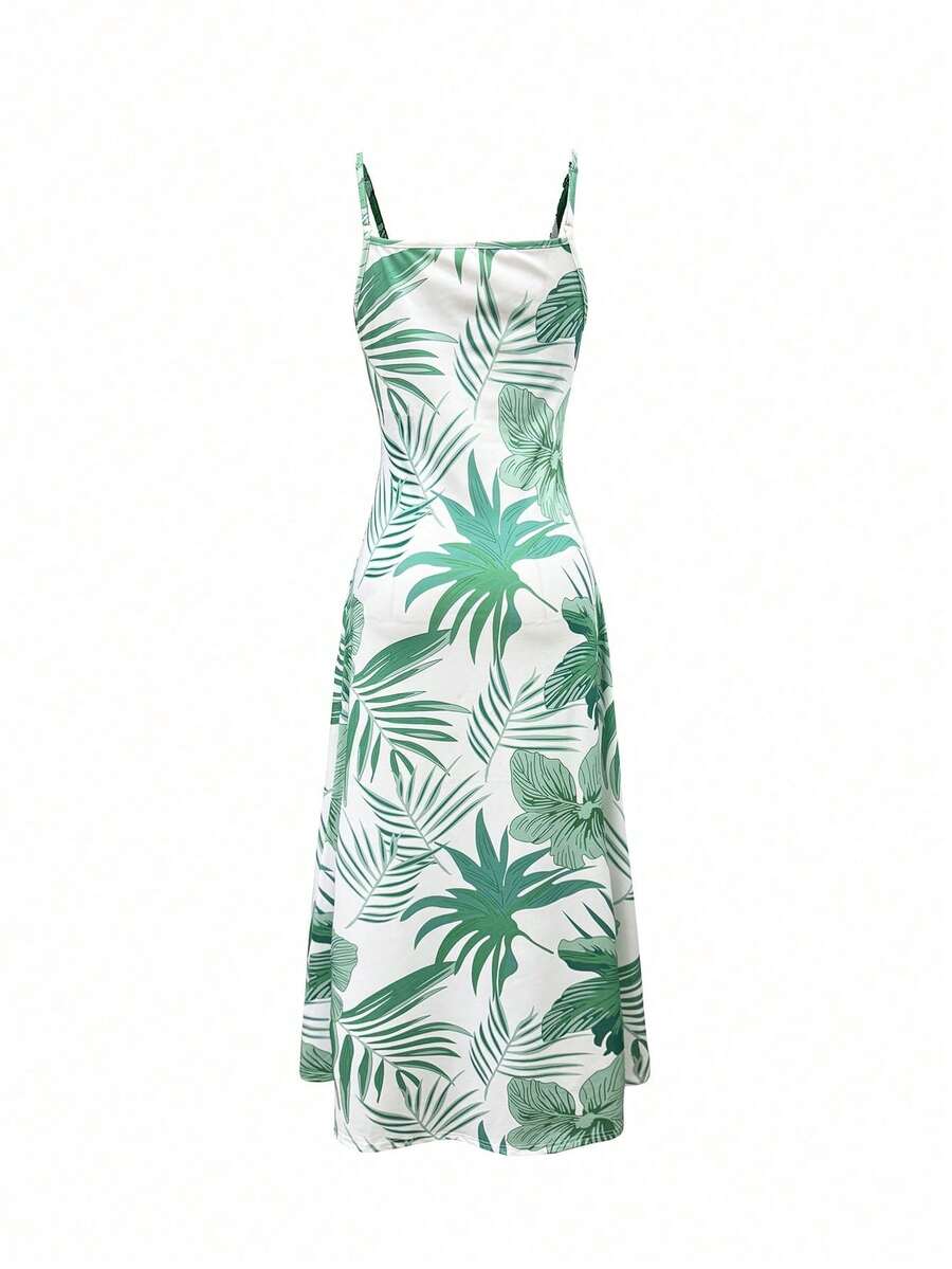 Women's Casual Vacation Plant Printed Sleeveless Dress - Green - View 1