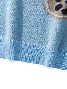 Two-Tone Cute Bear Pattern Intarsia Knit Sweater, Men's Crew Neck Loose Casual Pullover - Blue - View 5