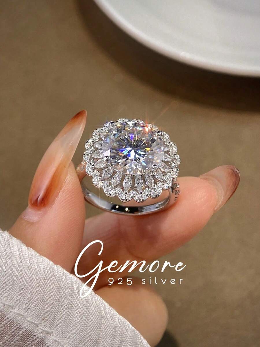 1枚5克拉莫桑石订婚/结婚戒指，S925纯银浪漫星空戒指，永恒奢华戒指，周年纪念戒指，奢华珠宝，女士礼物，钻石戒指