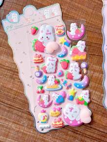 Pegatinas de PVC con relieve 3D con patrón de melocotón lindo, estilo retro Y2K, diseño creativo de oso & conejo para alivio del estrés, pegatinas DIY - Multicolor - Ver 15