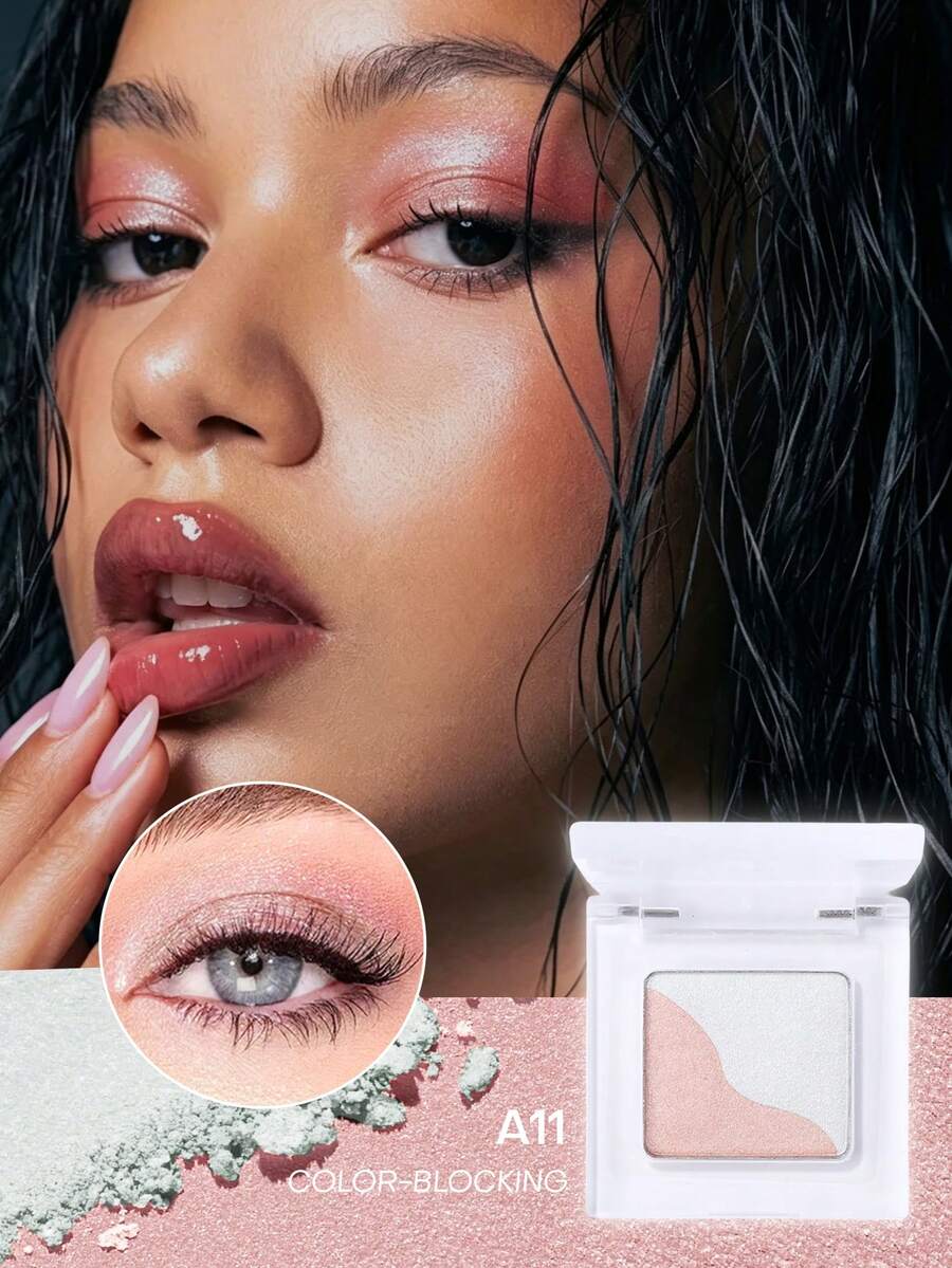 Romantic Beauty RMT Solid Color Shimmer Eyeshadow, Bedak Panggang, Kilap Tinggi & Berkilau, Mudah Diaplikasikan & Tahan Lama. Perlengkapan Pesta Y2K, Edisi Terbatas Liburan. Hadiah Ideal Untuk Ibu, Saudari & Pacar - A11 - View 1