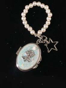 1/2pcs Crystal Butterfly Makeup Mirror, Personalized Sequin Floral Pattern, With Pearl Keychain Double-Sided Folding Mirror Pendant, Birthday Gift For Girls, Mother's Day Gift - Multicolor - View 12