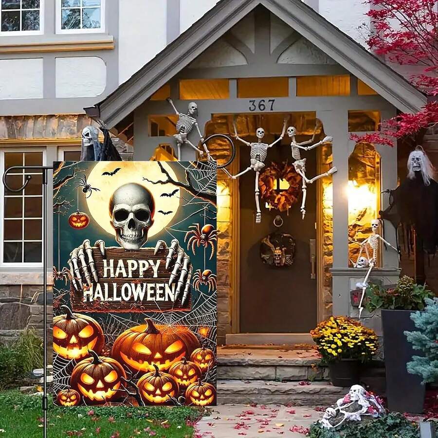 12-Inch Double-Sided Pumpkin Garden Flag, Perfect For Halloween Decoration, Ideal For Outdoor Use In Your Yard, Patio Or Porch, Flag Only No Pole - Garden Flag - View 1