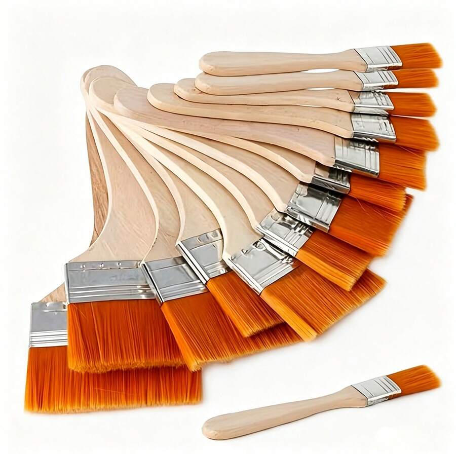 14pcs Professional Paint Brush Set, Small Medium Large, High-Quality Nylon Bristles Wooden Handle Board Brush For Watercolor Oil Acrylic Gouache Wall Painting Home Decor, Back To School Supplies Gift For Students Teachers Artists Painters,1/14Pcs - High-grade Yellow Bristle Brush - View 1