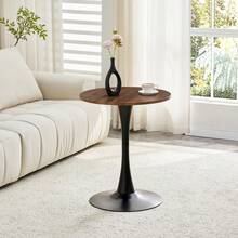 60 Cm Round Side Table / European Style Small Dining Table / MDF Dining Table / Non-Slip And Quiet Table Legs / Suitable For Living Room And Dining Room - 黑色+胡桃木色 - 查看 3