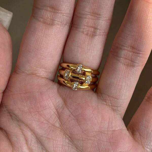 1pc Gold Luxury Open Ring, Fashion Minimalist Cubic Zirconia Micro-Inlaid, Gold-Plated Copper Rupert's Tear Open Ring