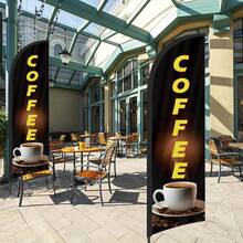 RXDAMTECH Commercial Yellow Coffee Feather Flag, 7.2FT Outdoor Advertising Curved Banner (Includes Flag Pole And Ground Stakes) - Tear-Resistant Polyester Yellow Coffee Signage For Stores And Events - Advertising Flag - View 3