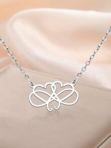 LIKGREAT 1pc Women's Stainless Steel Infinity Symbol Double Heart Line Pendant Necklace, Minimalist Hollow Design, Delicate Niche Accessory For Daily Commute - Fashion Series - View 1