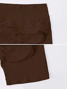 NcmRyu Celana Pendek Ketat Wanita Warna Polos untuk Olahraga Lari Musim Panas - Mocha Brown - View 5
