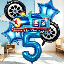 Train Theme Balloon Set, Includes Blue Number Balloons, Train-Shaped Balloons, Tire-Shaped Balloons, Star-Shaped Balloons, Suitable For Train Theme Birthday Party Decoration And Fun Train Engine Style Theme Party - View 8