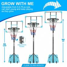 Portable Basketball Goal System With Stable Base And Wheels, Use For Indoor Outdoor Teenagers Youth Height Adjustable 5.6 To 7ft Basketball Hoop 28 Inch Backboard - Blue + Iron - View 2