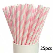 25/100pcs Light Blue/Pink Striped Straws, Beverage Straws, 6mm Diameter, Cute Cartoon Striped Paper Straws, 197mm Length - Perfect For Birthday Parties, Weddings And Anniversaries, Mother's Day - View 22