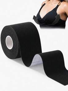 1 Roll Women's 5cm X 5m Invisible Breast Lift Tape, Self Adhesive Push Up Boob Tape, Cuttable Strapless Bra Tape For Backless Dress & Wedding Gown - Black - View 2