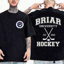 Briar University Circular Hawks Eagle Mascot Left Chest Print Back Large Arch BRIAR UNIVERSITY HOCKEY EST.2015 Cross Stick Graphic T-Shirt Unisex Men - 黑色 - 查看 1
