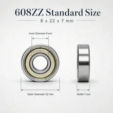 20 PCS 608 -ZZ Ball Bearings U2013 Double Metal Sealed Miniature Deep Groove Ball Bearings (8mm X 22mm X 7mm) (608 ZZ) - White - View 2