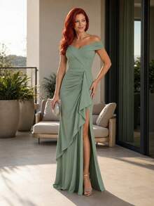 Long Emerald Dress, Blue, Green, Red, Marsala, Rose, Olive + Colors - 橄欖綠 - 查看 1