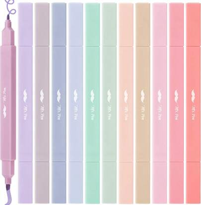 Mr. Pen- Resaltadores Estéticos de Doble Punta, 12 Piezas, Punta Cincel & Punta Fina | Resaltadores Lindos de Colores Surtidos para Diario, Resaltar, Subrayar, Secado Rápido, Útiles Escolares
