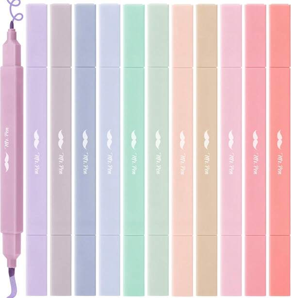 Mr. Pen- Dual Tip Aesthetic Highlighters, 12 Pcs, Chisel &Amp; Fine Tip | Cute Highlighters Assorted Colors For Journaling, Highlighting, Underlining, Fast Dry, Back To School Supplies