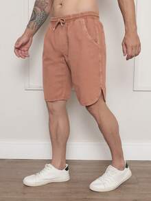 Men's Bermuda Shorts In Twill Fabric With Elastic Waistband - Óxido marrón - Ver 3