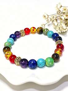 2pcs Chakra Healing Energy Bracelets, Yoga Balance Beads Bracelet With Volcanic Turquoise, Jewelry Gift Choice For Party Occasions - Multicolor - View 7