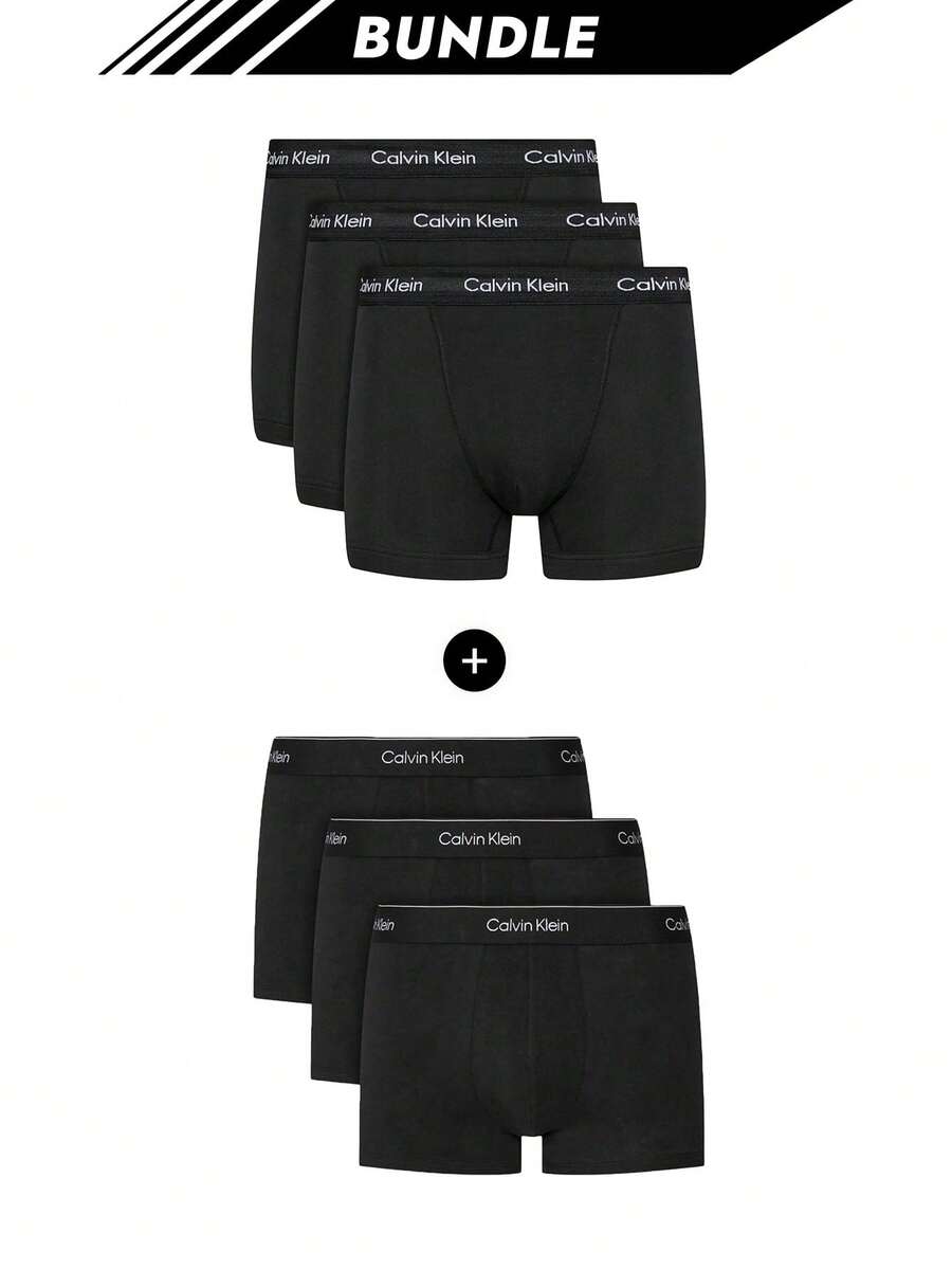 Calvin Klein [حزمة] 3 عبوات من سراويل داخلية رجالية مطاطية دقيقة + 3 عبوات من سراويل داخلية رجالية بقوة مكثفة - أسود + أسود - مشاهدة 1
