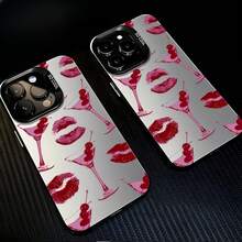1pc Black Energetic IMD Anti-Drop Protective Case With Tipsy Red Lips Pattern, Personalized Phone Case Compatible With Apple 16 Pro Max/17/16/15/14 Plus/13/12/11/Air And Series - Multicolor - View 4