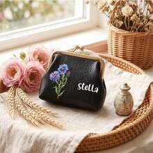 Personalized Multicolor Birth Flower Coin Purse, Custom Name Mini Wallet Pouch, Small Storage Bag Birthday Wedding Gift For Bride - Multicolor - View 3