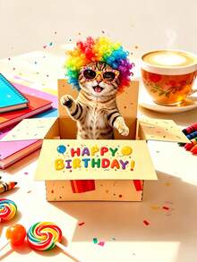 Humorous Funny Standing Cat 3D Birthday Card Gift Box, Birthday Gift For Her/Him, Birthday Decoration Box With Writing Space On Back, Funny Birthday Card, Perfect Birthday Gift For Family And Friends - Multicolor - View 4