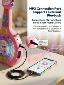 Children's Guitar With Microphone, Flashing Lights And Music Karaoke Function, Supports Phone Connection For Simulated Instrument Performance, Interactive Early Education Educational Toy Suitable For Boys And Girls Party Games, Holiday Halloween Christmas Birthday Festival Gift (Button Color Is Random) - Multicolor - View 9