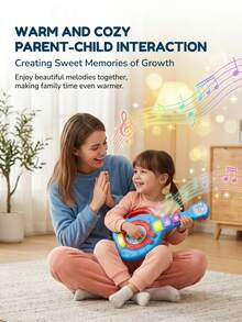 Children's Guitar With Microphone, Flashing Lights And Music Karaoke Function, Supports Phone Connection For Simulated Instrument Performance, Interactive Early Education Educational Toy Suitable For Boys And Girls Party Games, Holiday Halloween Christmas Birthday Festival Gift (Button Color Is Random) - Multicolor - View 8