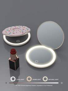 SEAMIRROR Rechargeable Portable LED Makeup Mirror 1X/2X Magnification With 3-Color Adjustable Fill Light, Compact Foldable Donut Mirror - Multicolor - View 9