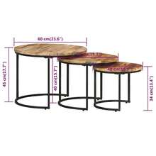 vidaXL Rough Mango Wood Nesting Tables, 3-Piece Set. Coffee Table, Side Table, Living Room Table, Sofa Table, Wooden Table, Tea Table, Living Room Table. - Massives Mangoholz - View 3