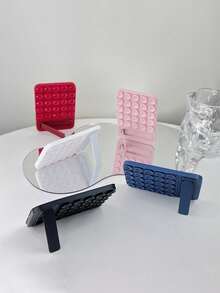 1pc Macaron Color Silicone Suction Cup Phone Holder, With Hidden Foldable Support, Ultra-Thin Washable Reusable Non-Slip Phone Stand, Suitable For Bathroom Mirror, Glass Wall, Desktop And Other Smooth Surfaces, Hands-Free Video Watching For Home Or Office - Multicolor - View 12