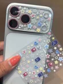 Fashionable Cute Cartoon Graffiti Fireworks Cherry Blossom Sticker Transparent Camera Lens Protector Film, Compatible With Iphone 17 Pro Max 17 Pro 17 16 15 14 13 Pro Max - Colorful Star - View 4