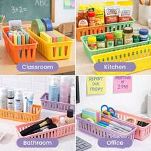 6pcs Classroom Pencil Storage Baskets, Plastic Stationery Organizer 25.5x7.5x6cm, Colorful Pen Holder Storage Box, Suitable For Teachers, Students, Home Learning And Office - Storage Basket - View 5