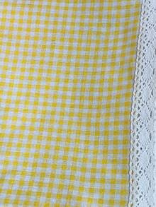 Yellow And White Plaid Picnic Mat With Lace Trim, Outdoor Lawn Camping Portable Waterproof Mat, Home Dining Table Decor Fabric Tablecloth, Multiple Sizes Available - Yellow Checkered - View 8