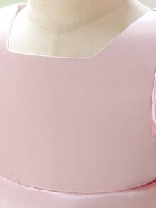 Baby Girls Square Neck Pleated Organza Satin Cute Flower Girl Bud Princess Dress Suitable For Birthday Party, Headband Not Included - Dusty Pink - View 9